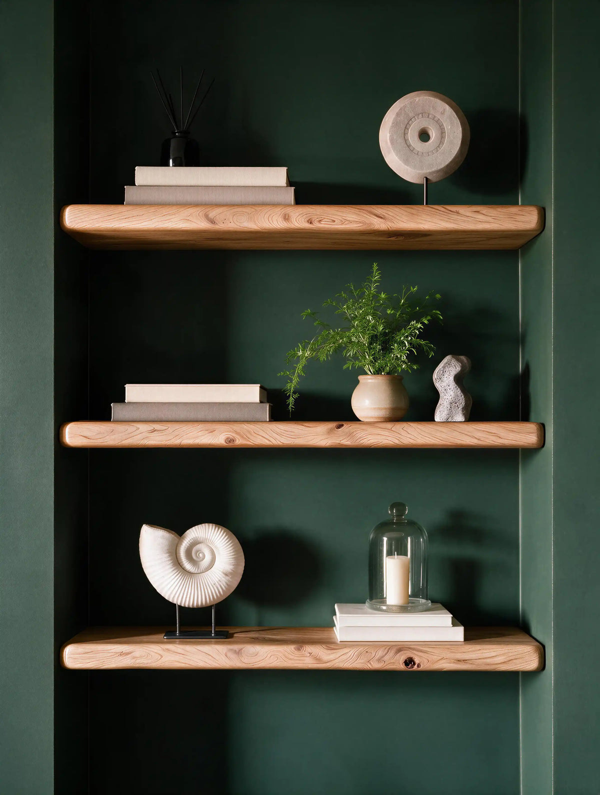 Farmhouse Style Natural Oak Alcove Shelves