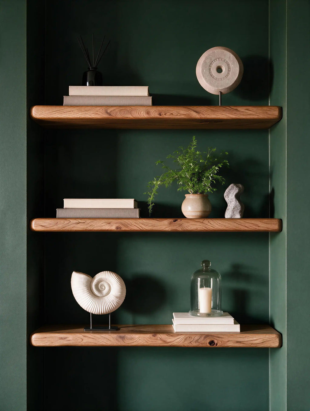 Farmhouse Style Warm Oak Alcove Shelves