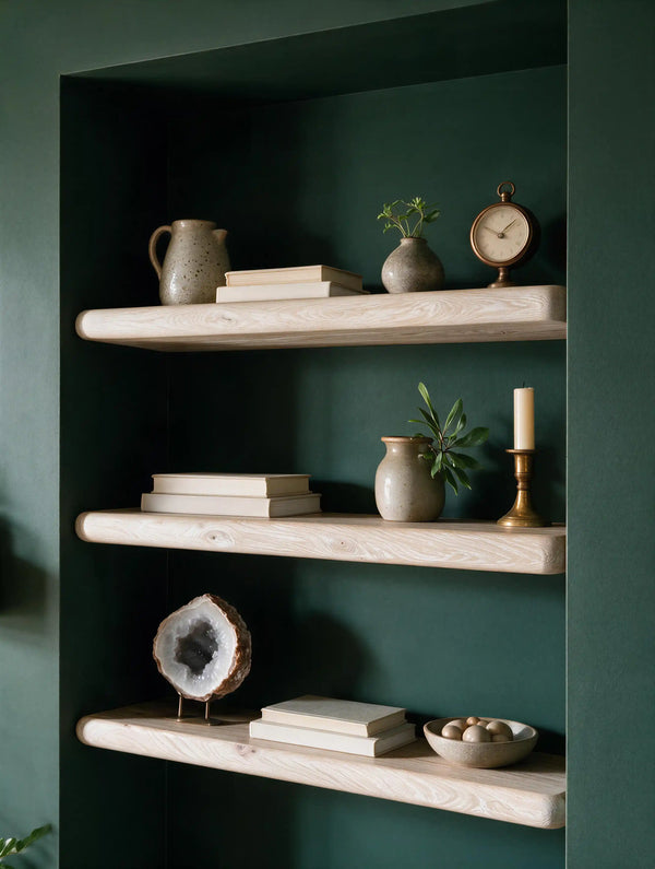 Farmhouse Style White Oak Alcove Shelves
