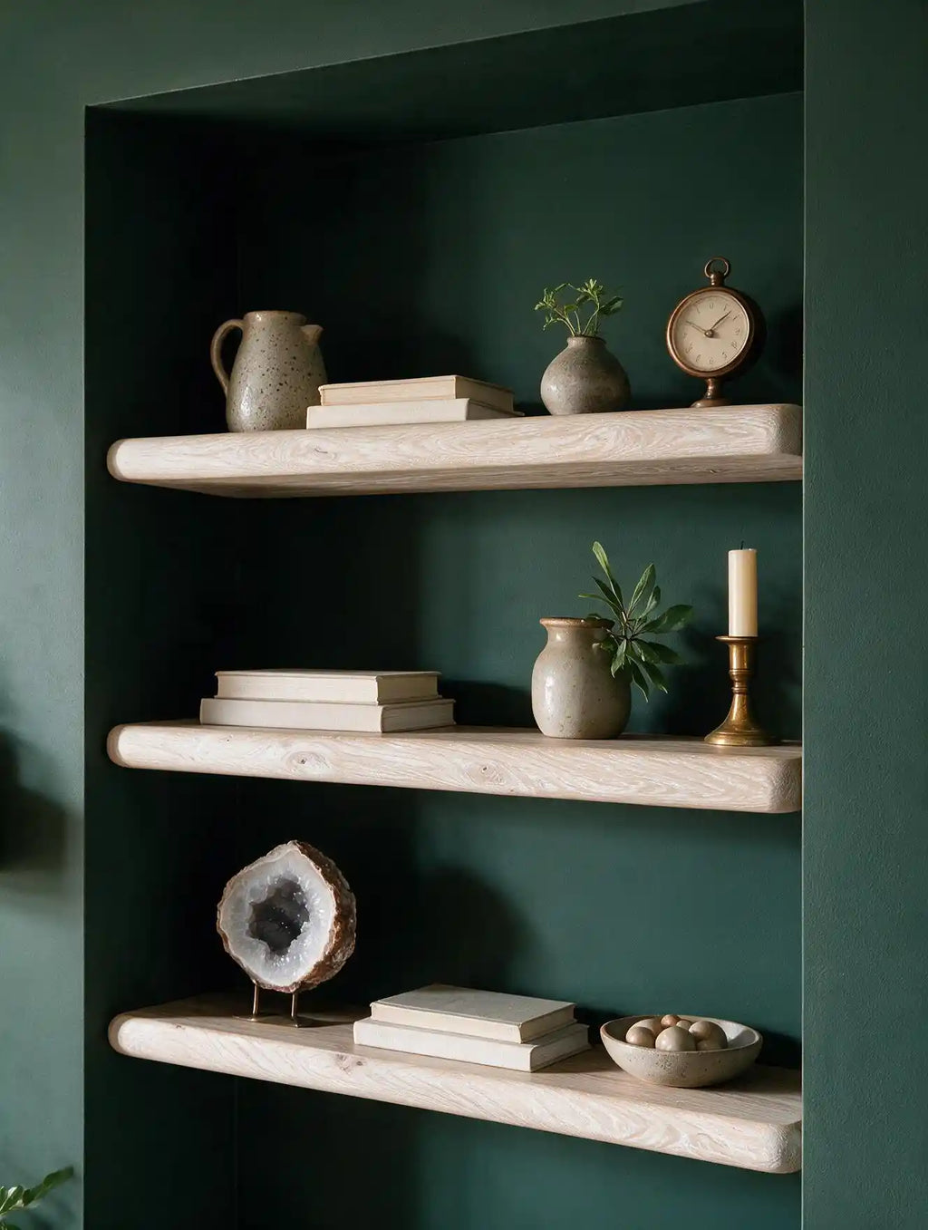 Farmhouse Style White Oak Alcove Shelves