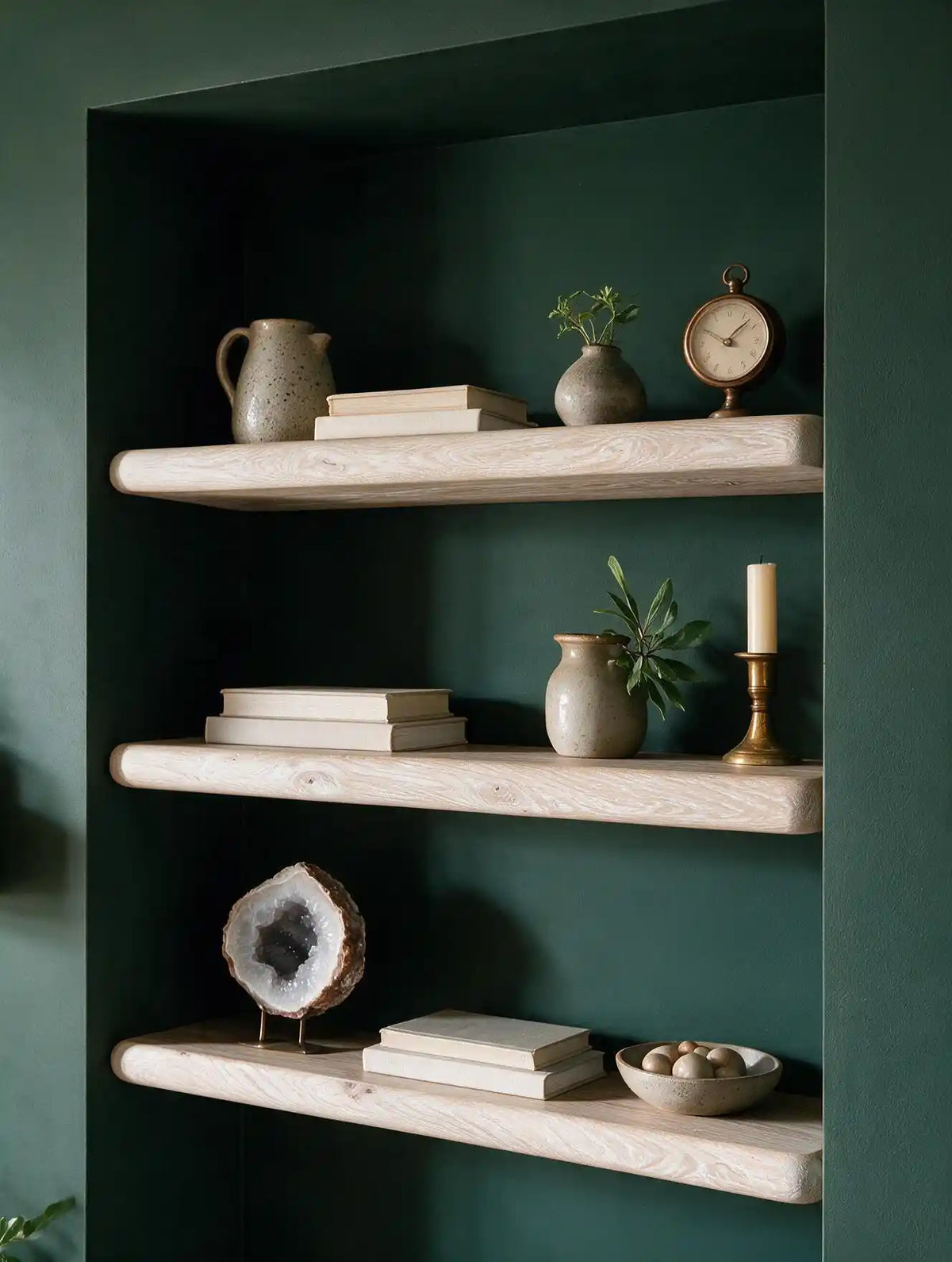 Farmhouse Style White Oak Alcove Shelves