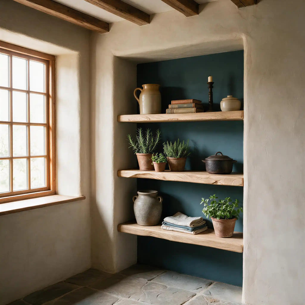 Rustic Style Natural Oak Alcove Shelves