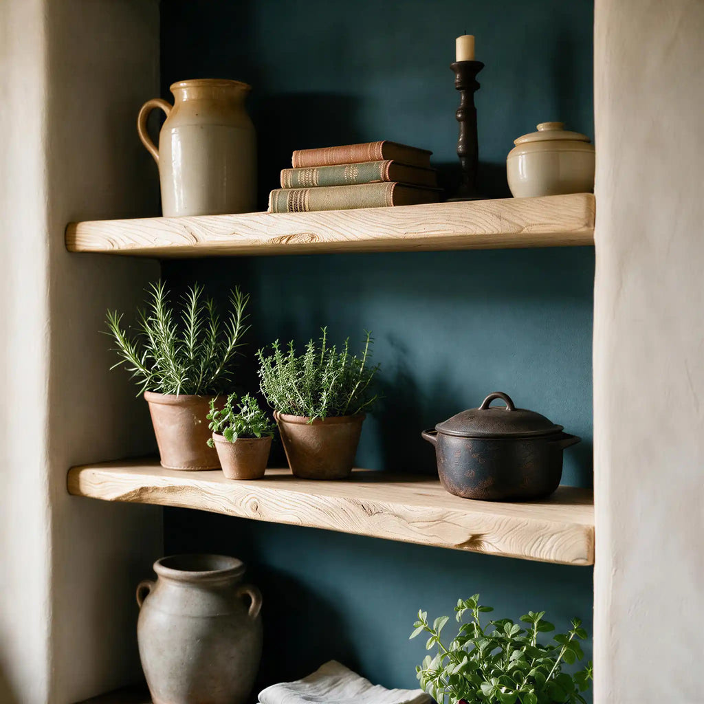 Rustic Style Natural Oak Alcove Shelves