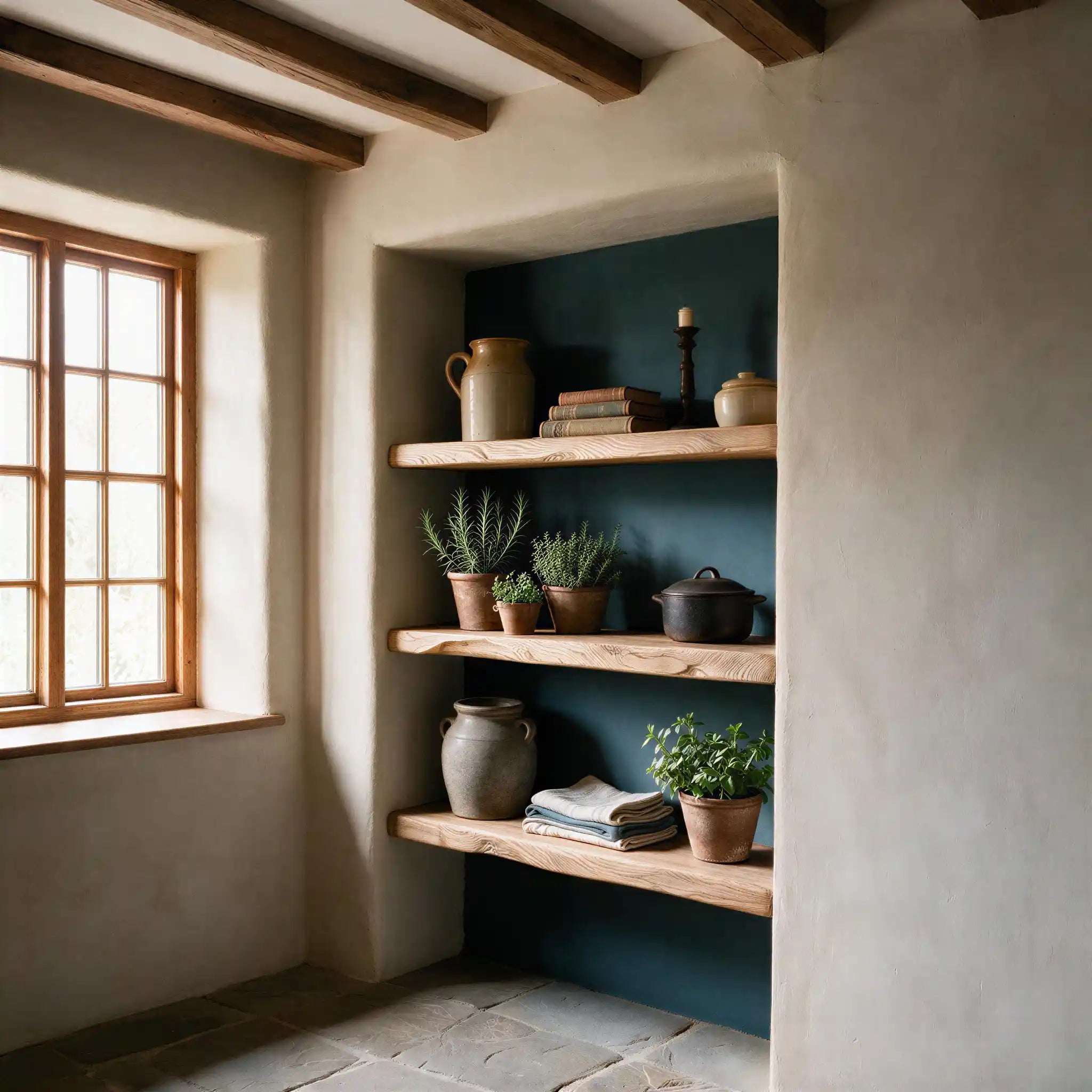 Rustic Style Natural Oak Alcove Shelves