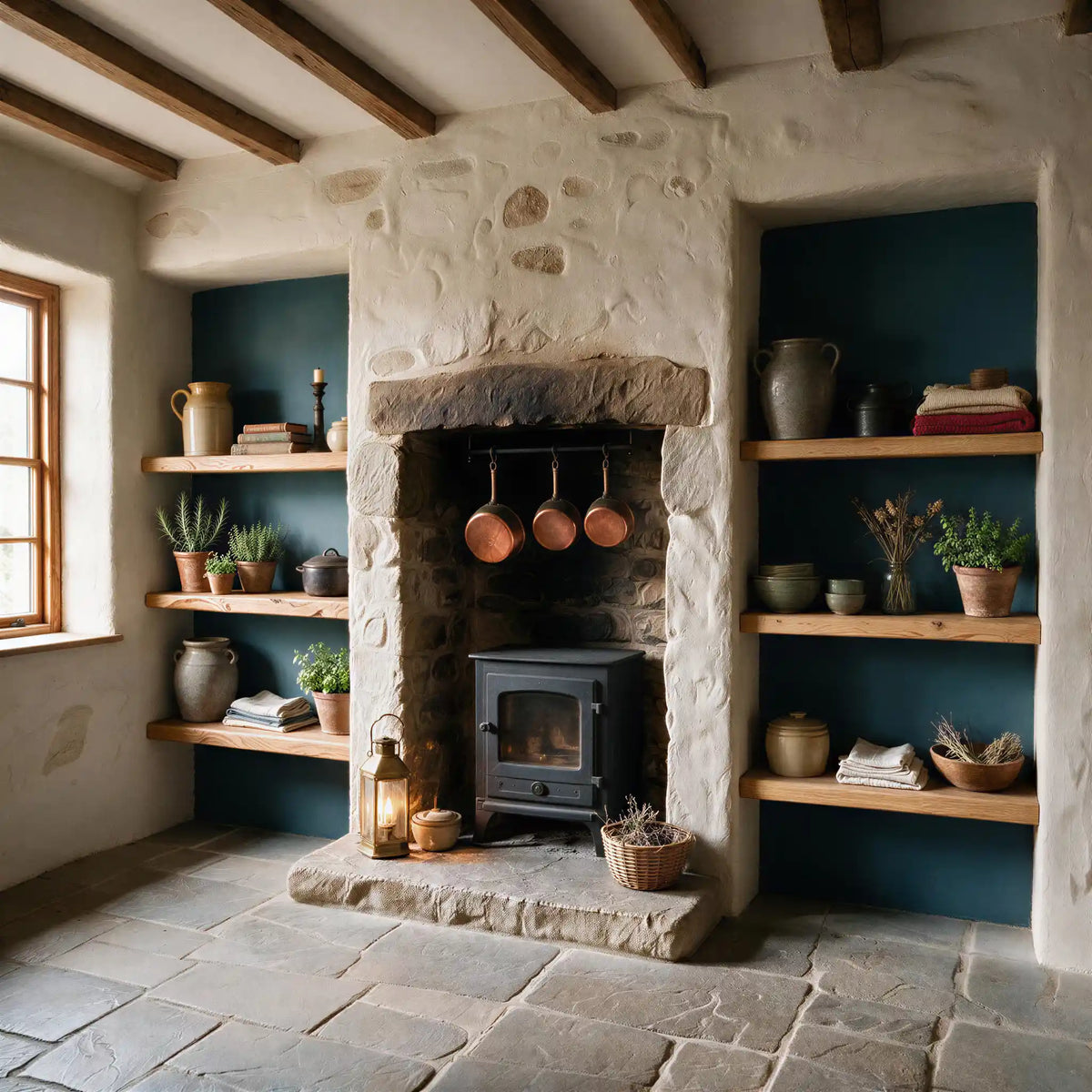 Rustic Style Natural Oak Alcove Shelves
