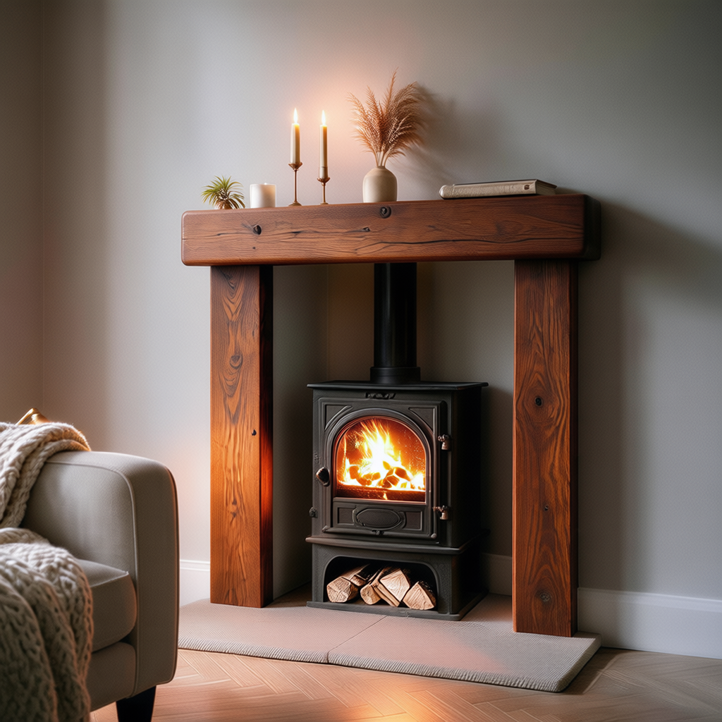 Country Cottage Dark Oak Fireplace Surround - grain detail macro