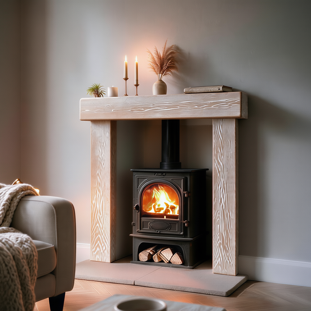 Country Cottage Limed Oak Fireplace Surround - grain detail macro