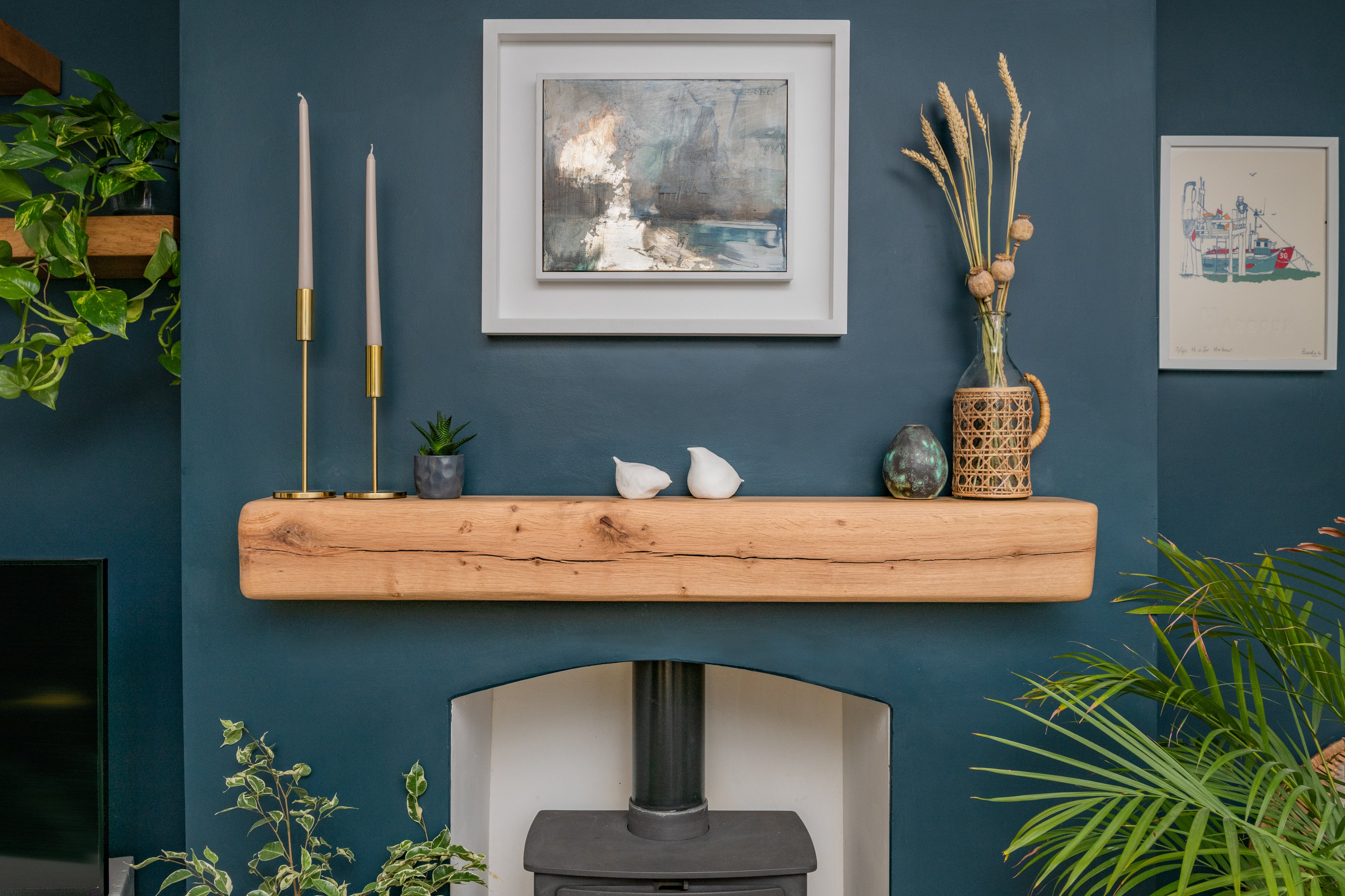 Farmhouse Style Natural Oak Fireplace Beam