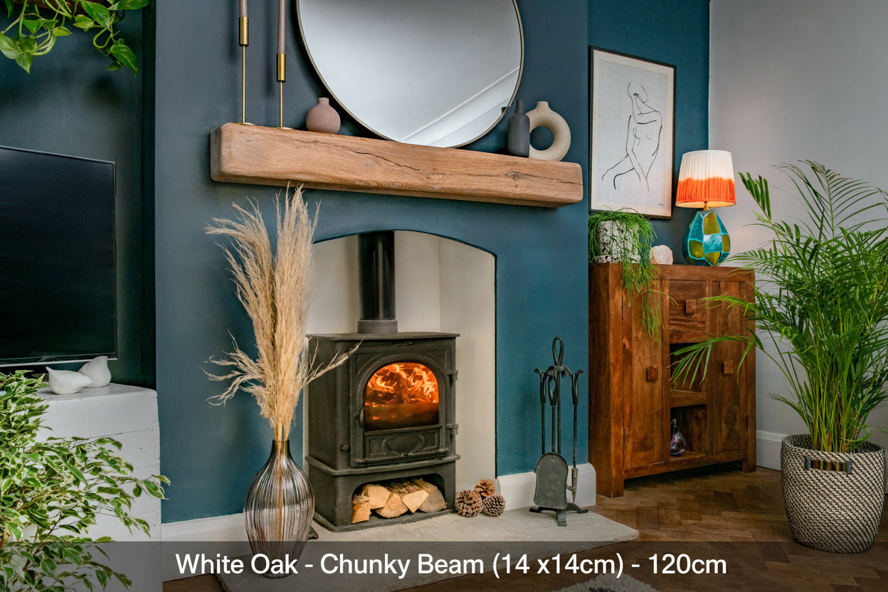 Farmhouse Style White Oak Fireplace Beam