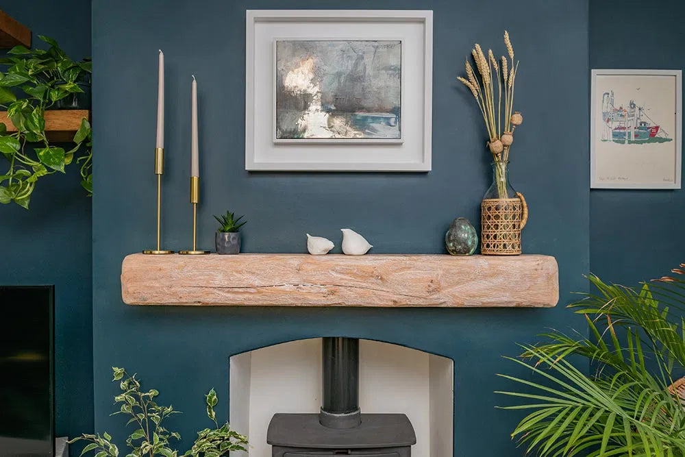 Rustic Reclaimed Style White Oak Fireplace Beam