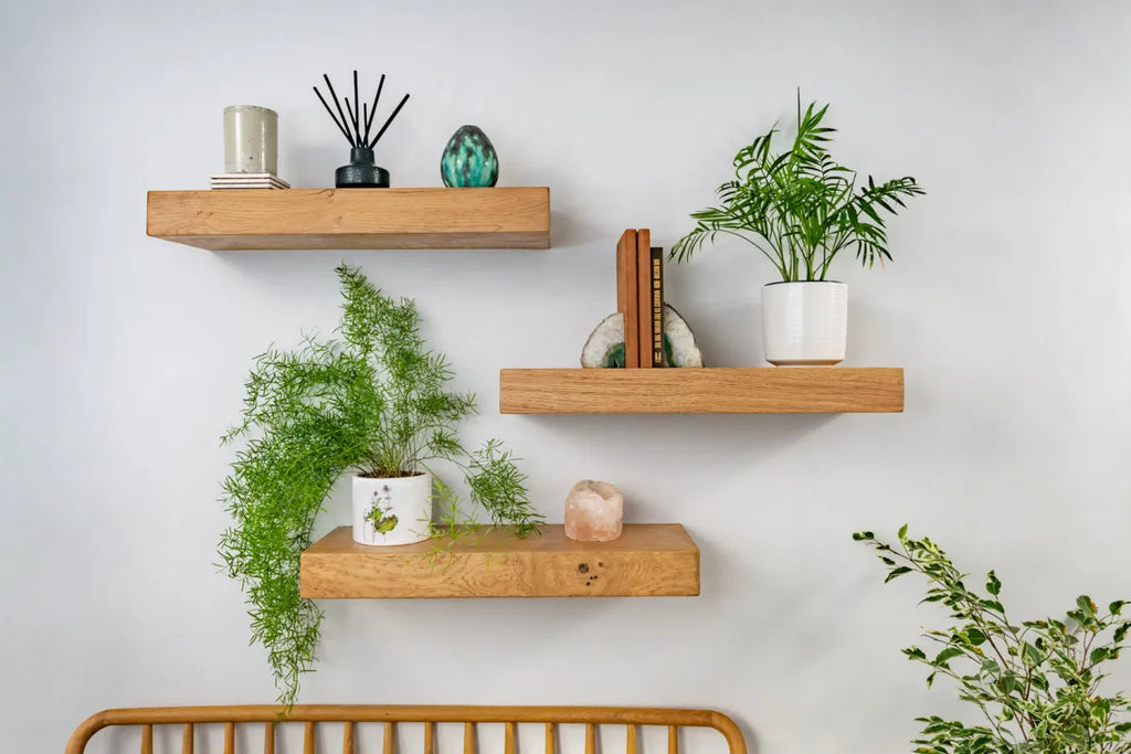 Thick Contemporary Clean Lined – Natural Oak Floating Shelves