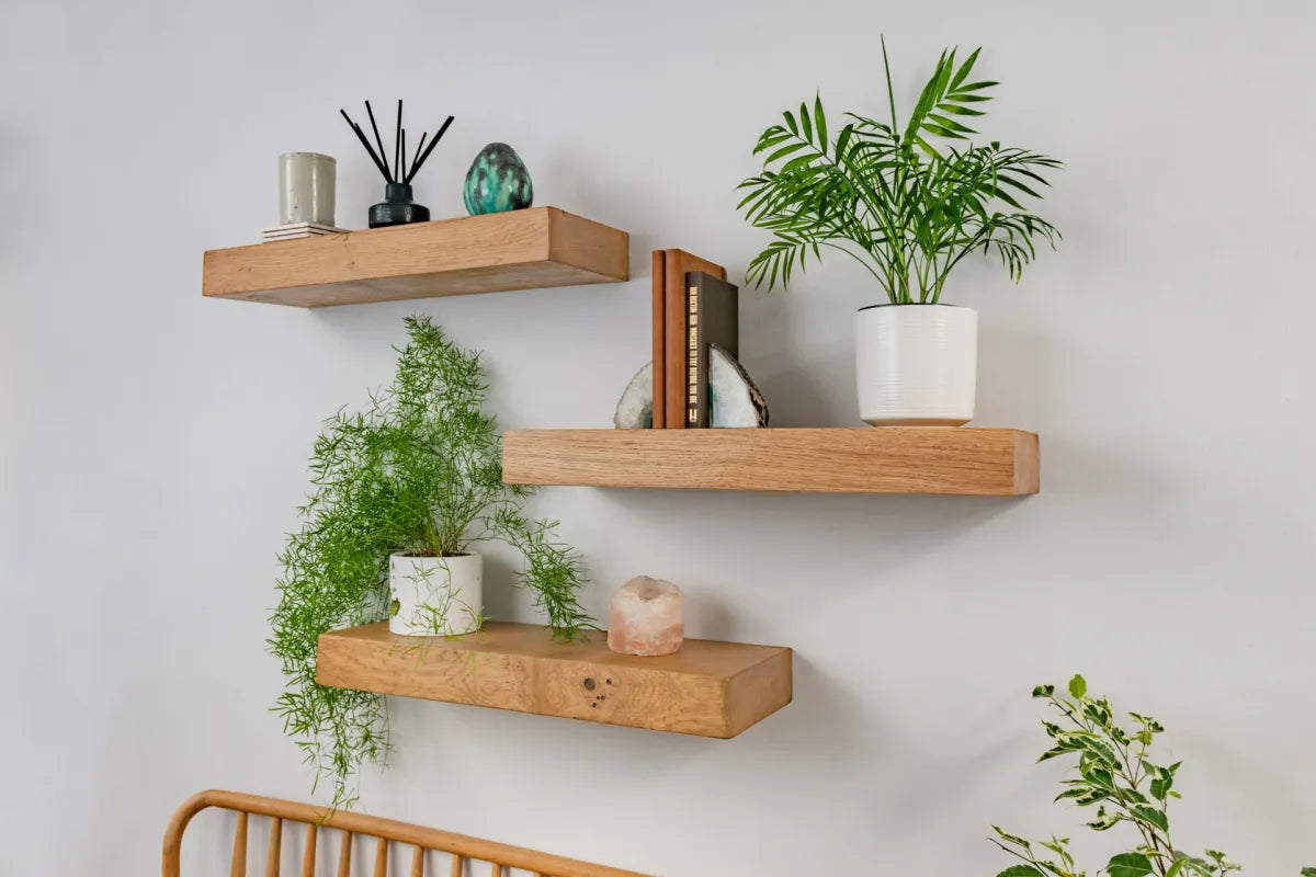 Thick Contemporary Clean Lined – Natural Oak Floating Shelves