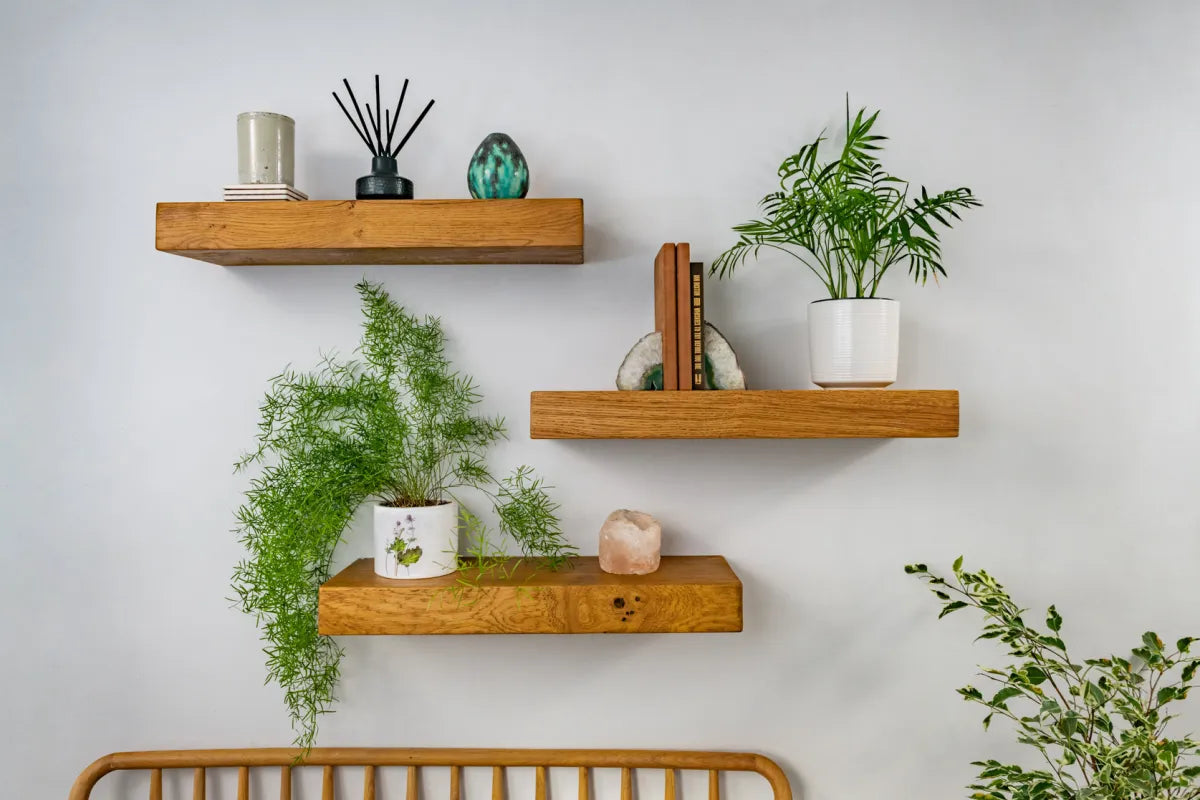 Thick Contemporary Clean Lined – Warm Oak Floating Shelves