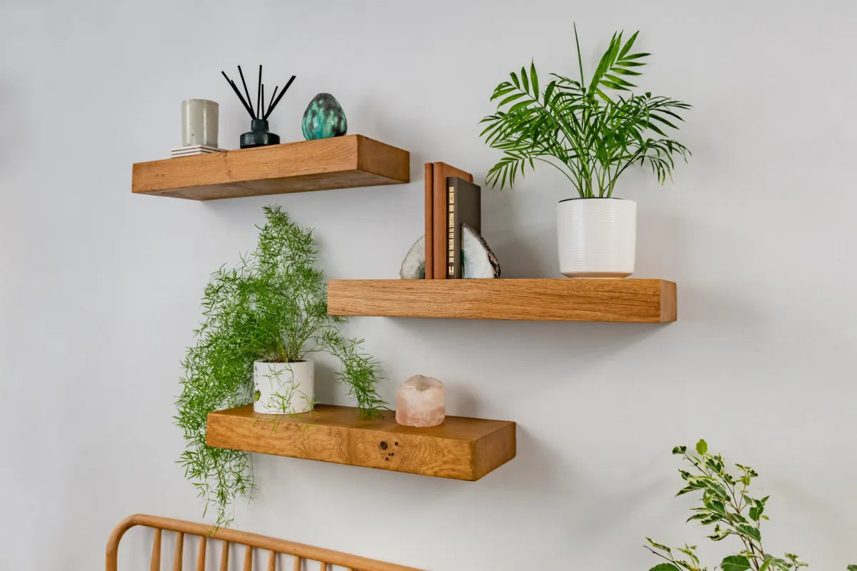 Thick Contemporary Clean Lined – Warm Oak Floating Shelves