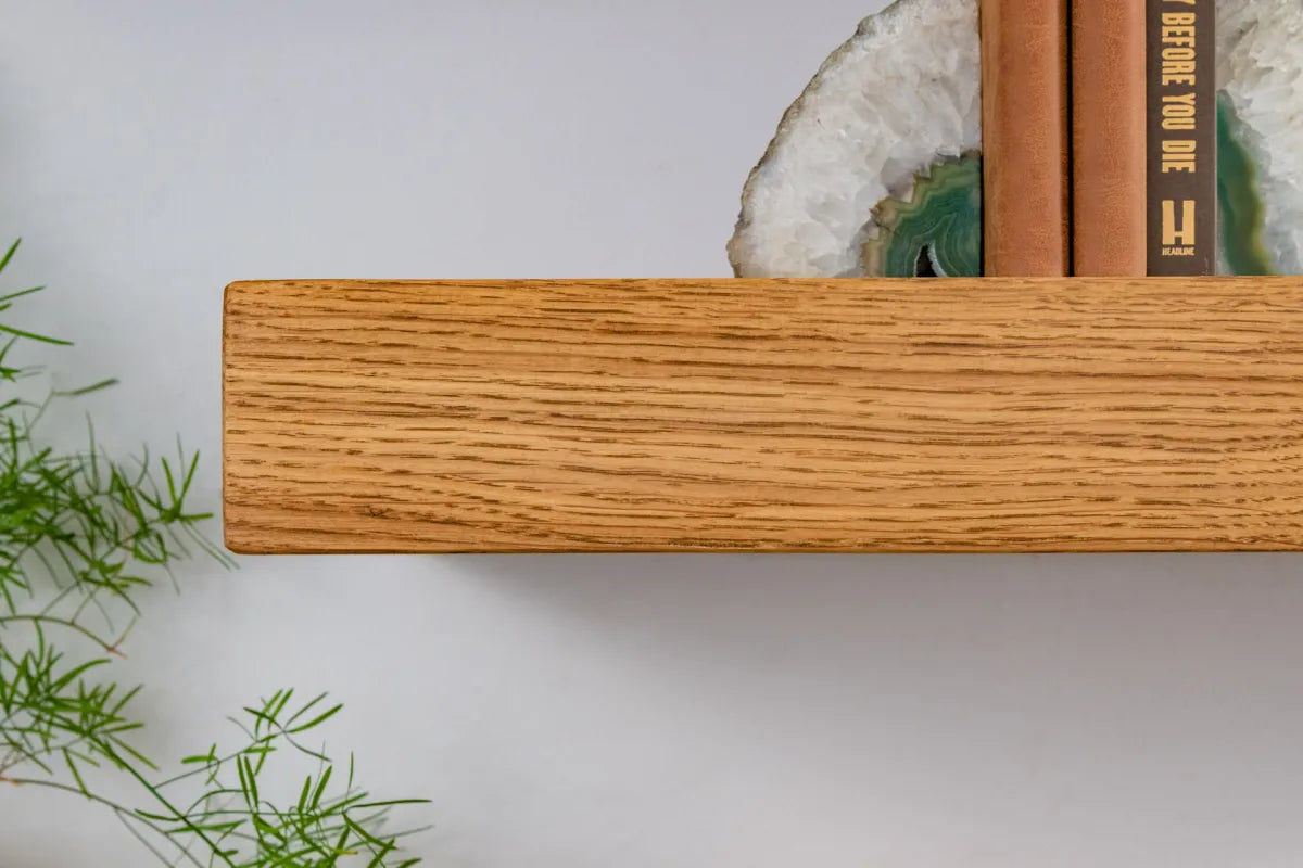 Thick Contemporary Clean Lined – Warm Oak Floating Shelves