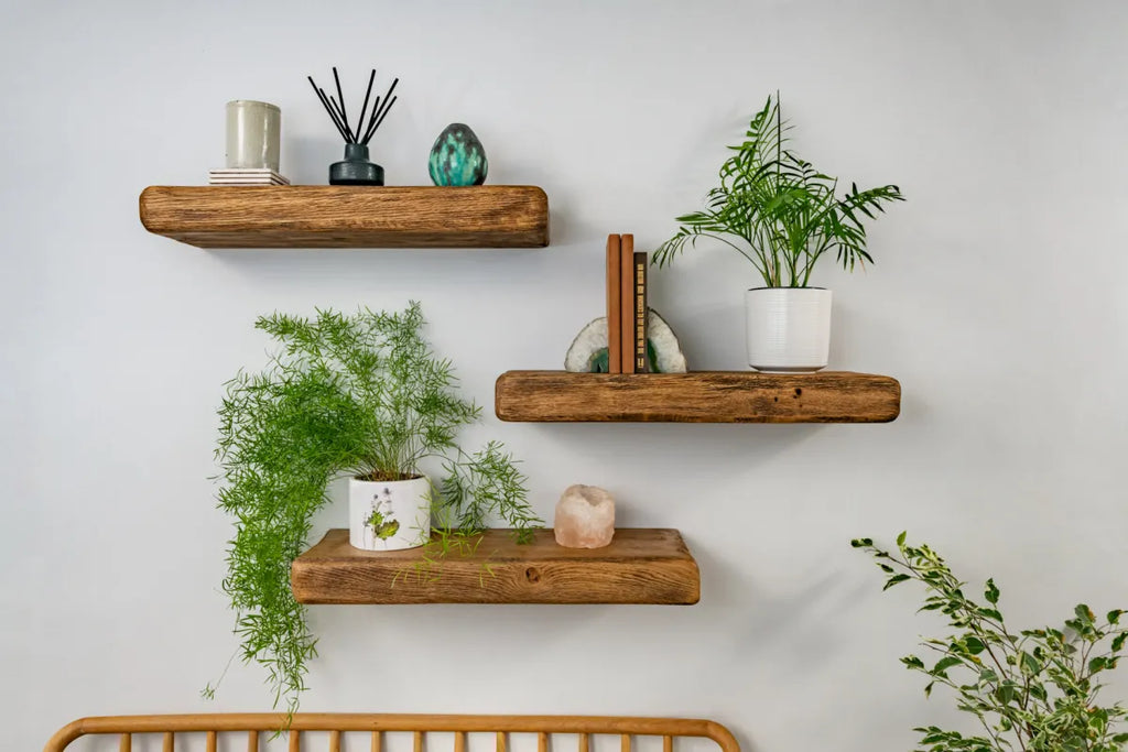 Thick Rustic Reclaimed Style – Dark Oak Floating Shelves