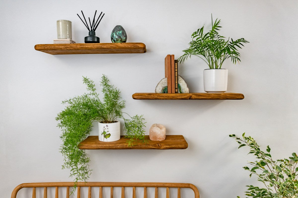 Thin Rustic Reclaimed Style– Dark Oak Shelves For Plasterboard Walls