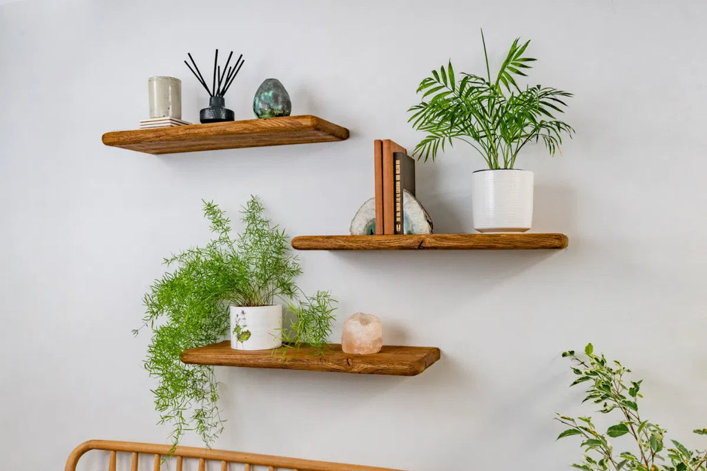 Thin Rustic Reclaimed Style– Dark Oak Shelves For Plasterboard Walls