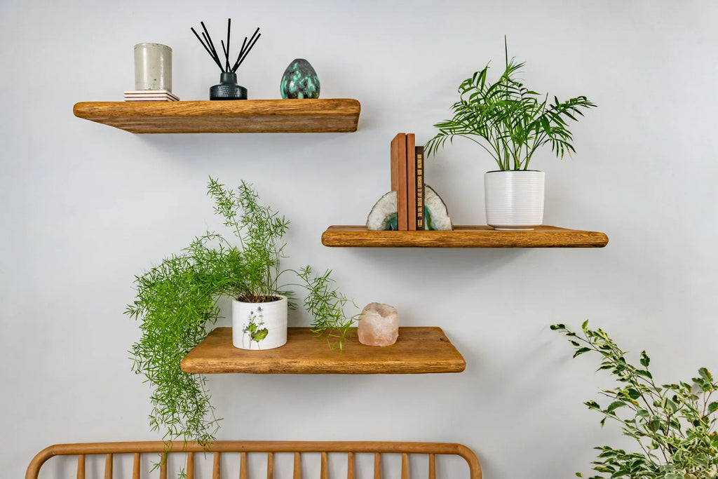 Thin Rustic Reclaimed Style– Warm Oak Shelves For Plasterboard Walls
