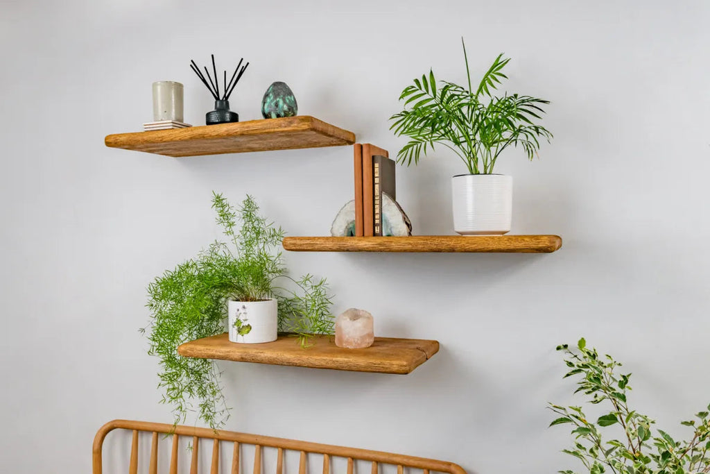 Thin Rustic Reclaimed Style– Warm Oak Shelves For Plasterboard Walls